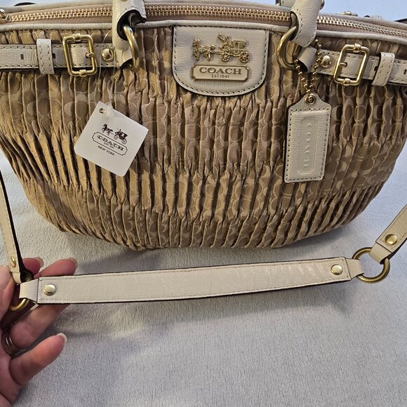 Coach 18885 NWT Madison Gathered Signature Fabric Sophia Satchel Purse Khaki NEW - Picture 9 of 15